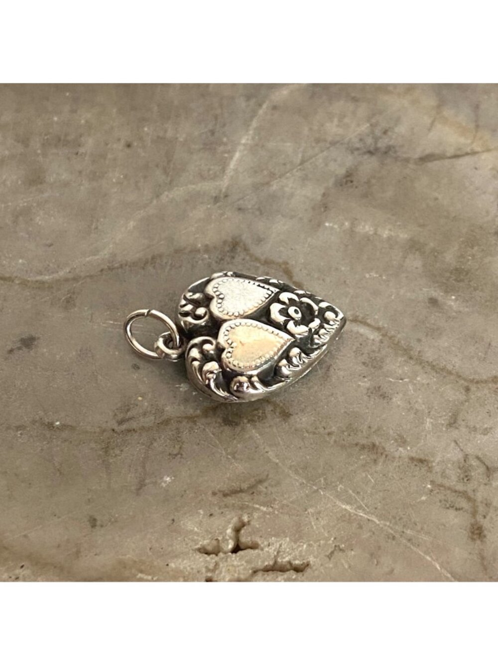 VTG Sterling Silver 925 Repousse Puffy Heart Sweetheart Charm Pendant - Picture 6 of 16